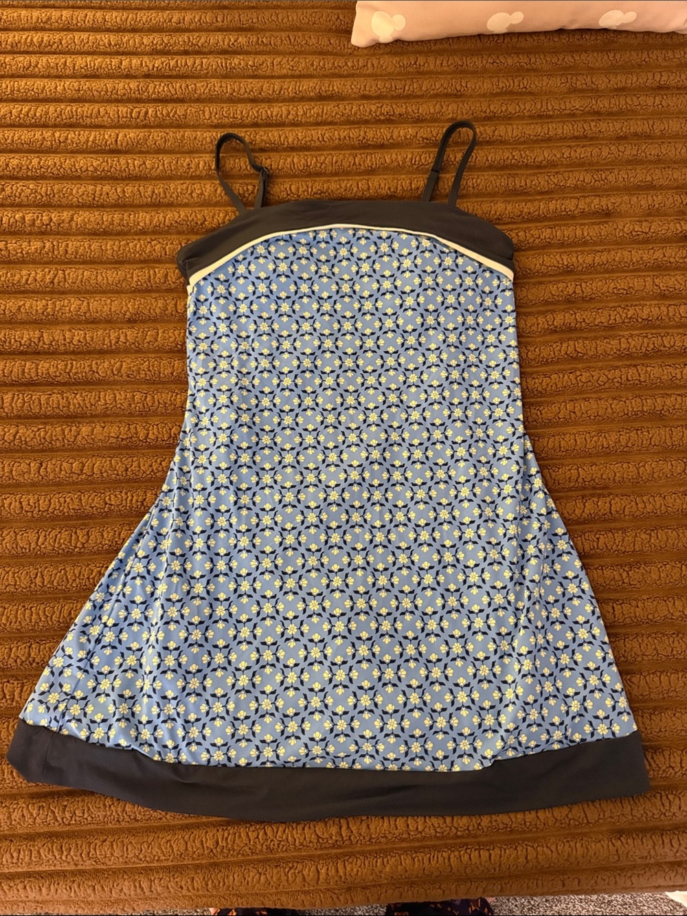 all in motion Blue Floral Mini Dress with Navy Trim